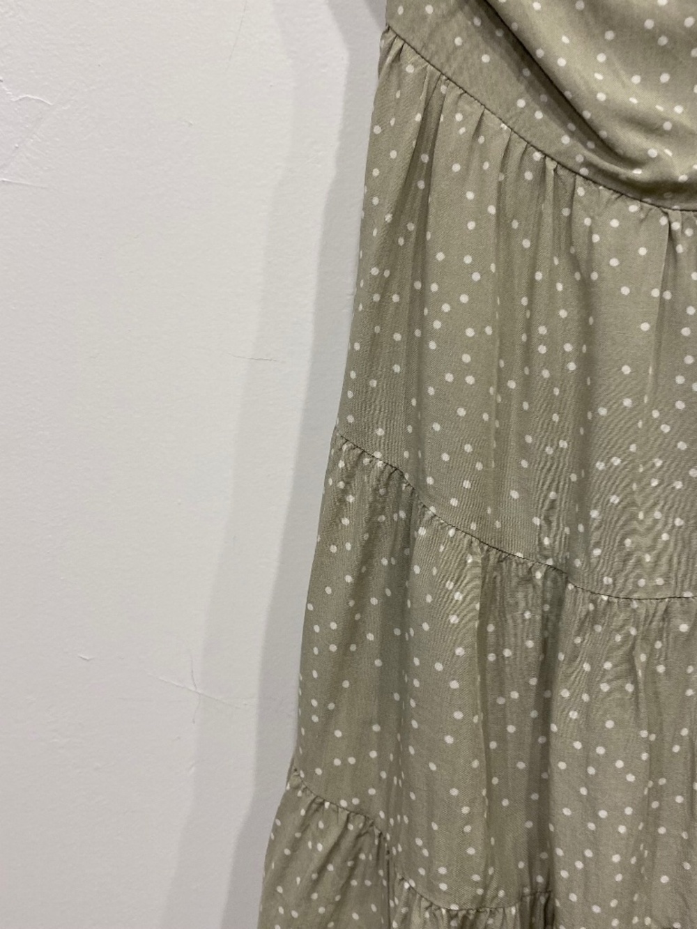 Selfie Leslie Allegra Coquette Fluted Hem Lace-Up Back Dress Polka Dot Green - Picture 4 of 5